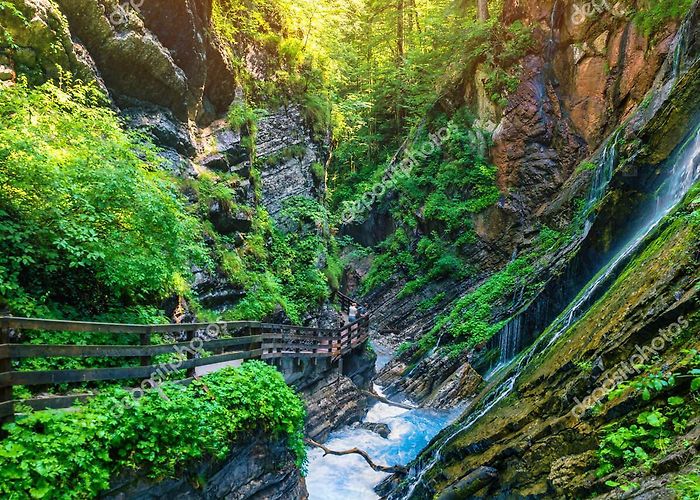 Wimbachklamm Beautiful Wimbachklamm Gorge Wooden Path Autumn Colors Ramsau Bei ... photo