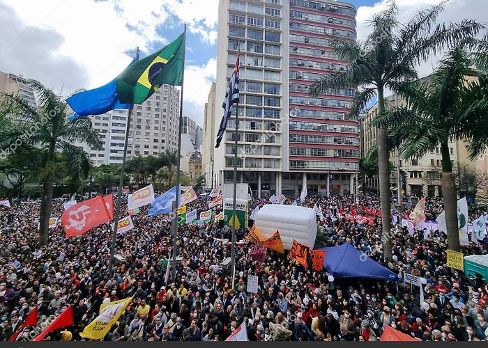 Flags Square Protest Defense Democracy Letter Brazilians Sao Paulo August 2022 ... photo